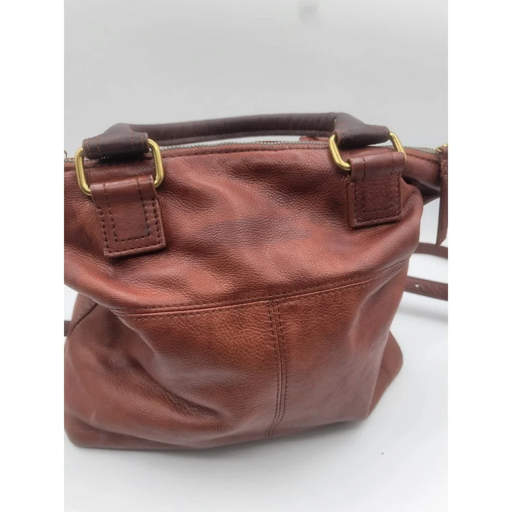 American Leather Co Cognac Brown Pebbled Leather Satchel Crossbody Bag Handbag